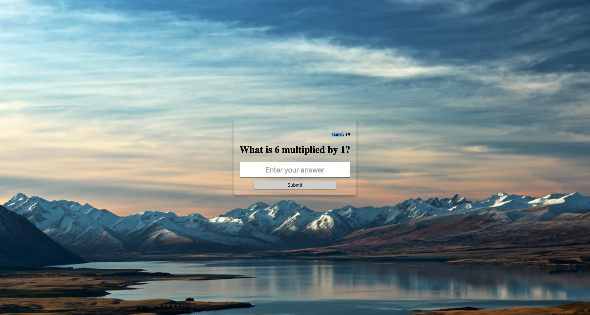 Multiplication quiz over a background of nature